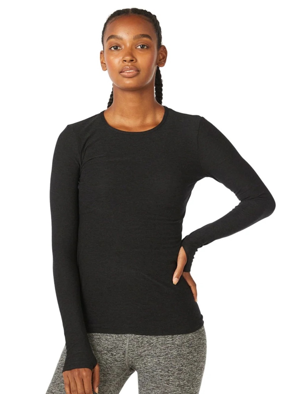 Beyond Yoga Featherweight Spacedye Classic Crew Pullover Black Small